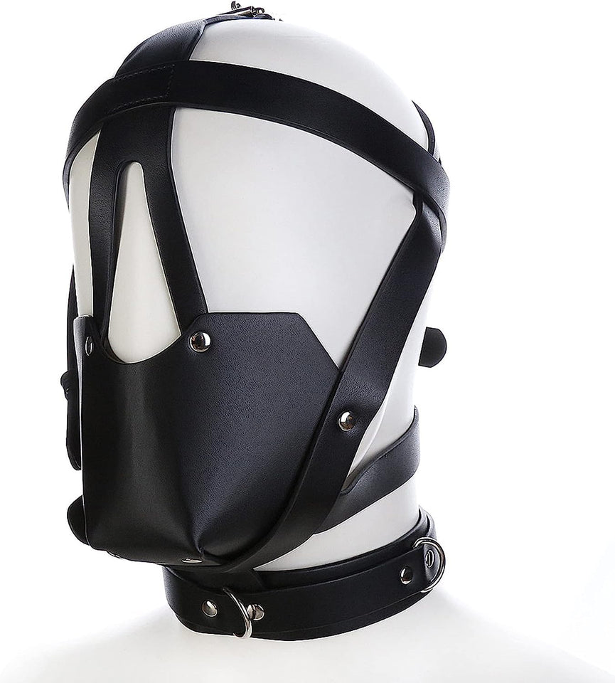 MFMYEE Bondage Mask With Gag Ball Hood,Adjustabale Y-Shape Restraint Head Harness Breathable Mouth Ball Leather Mouth Masks & Mu