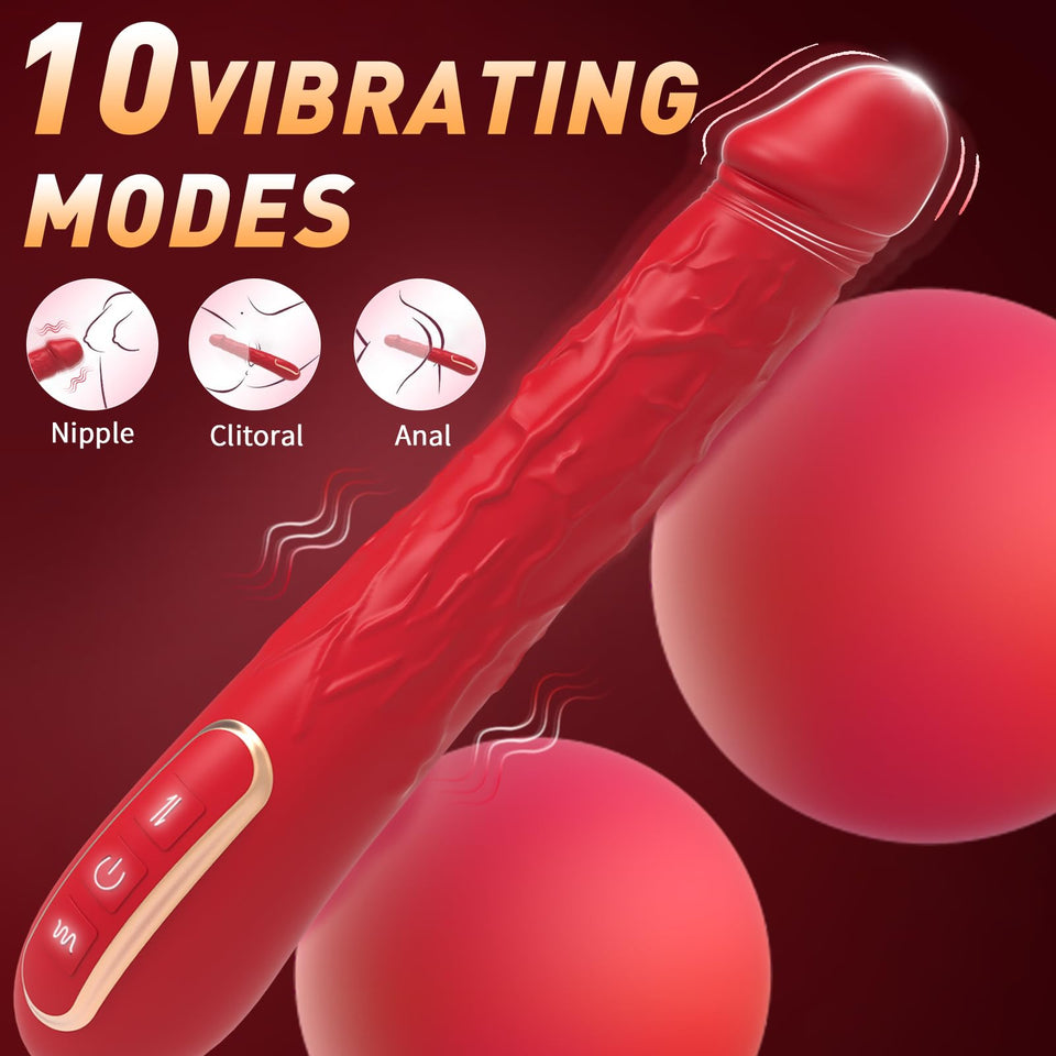 Women Sex Toys 9.6 Inch G Spot Vibrator, Realistic Silicone Huge Dildo Vibrator with 3 Wriggling & 10 Vibrating Modes Adult Toys