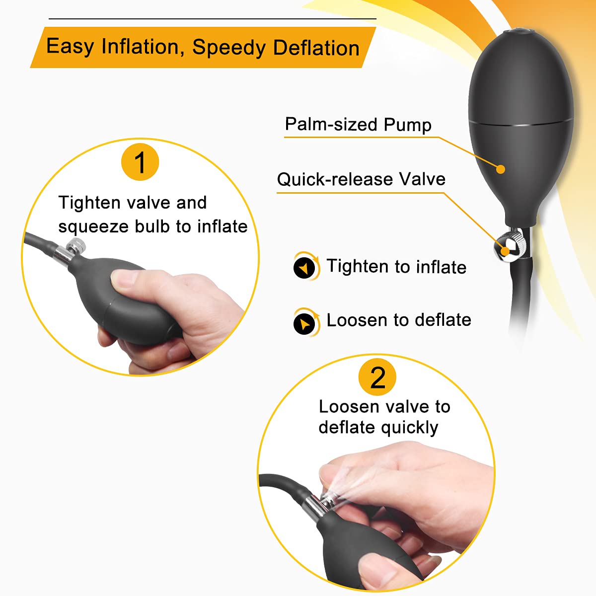 Silicone Expand Inflatable Anal Plug - Body-Safe Medical Grade Waterproof Butt Sex Toy for Male, Female and Beginners (Black Cla