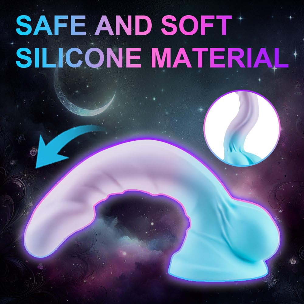 8 Inch Silicone Realistic Dog Canine Thin Dildo for Beginners Gay, 7'' Blue Purple Colorful Fantasy Slim Dildo with Suction Cup,