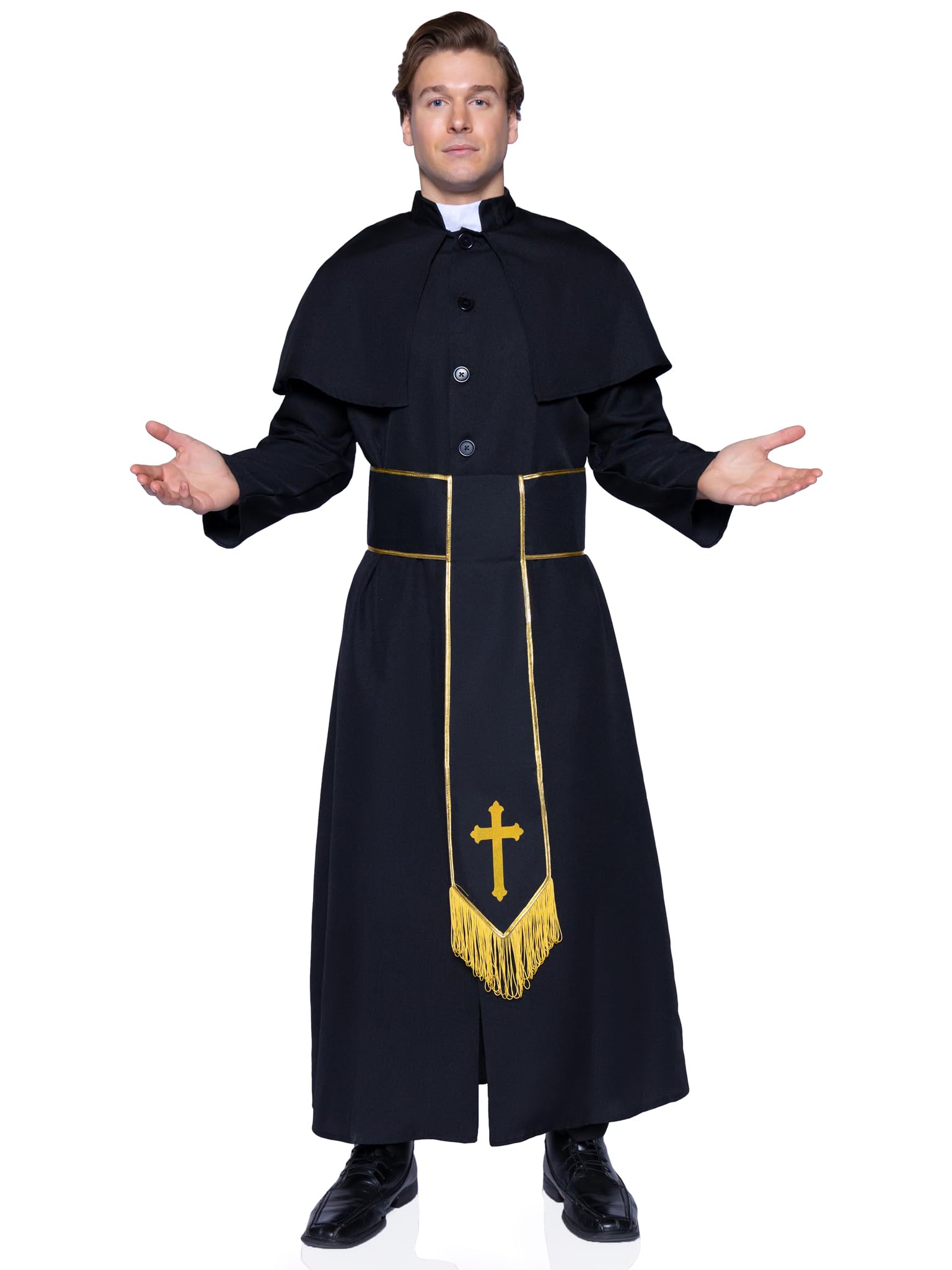 Leg Avenue Mens - 2 Piece Priest Set - Priest Robe With Attached Cape Halloween For Men Adult Sized Costumes, Black, X-Large Us