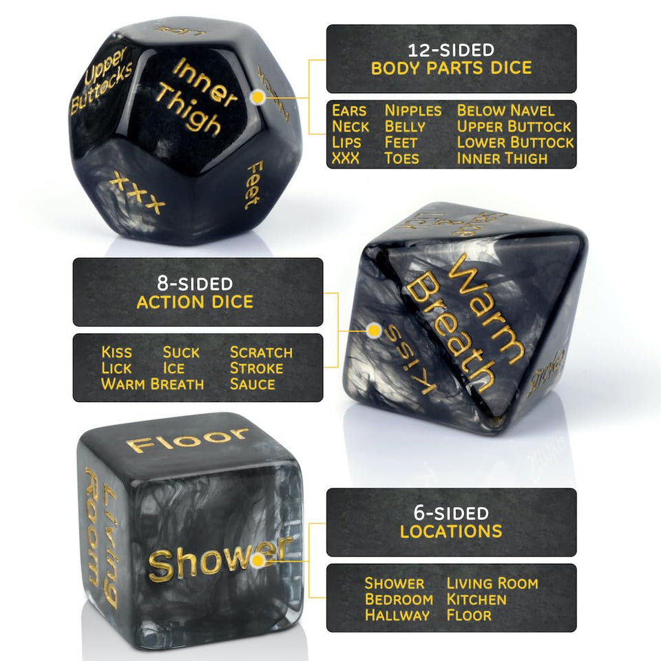 Larger Sized, Sex Dice Games for Adults Couples, Date Night Dice, 96 Foreplay Suggestions, 36 Sexual Positions, 6 Location Optio