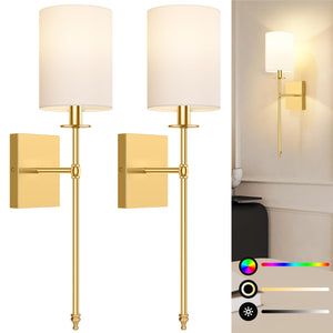 24.5 Inch Wall Sconces Battery Operated Set Of 2, Rechargeable Wireless Wall Sconces Lights With Remote, Not Hardwired Dimmable