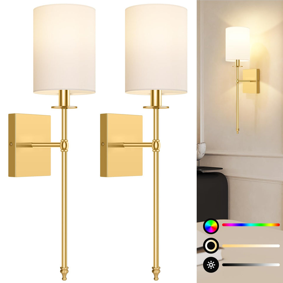 24.5 Inch Wall Sconces Battery Operated Set Of 2, Rechargeable Wireless Wall Sconces Lights With Remote, Not Hardwired Dimmable