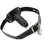 Lockable Dildo Mouth Gag SM Realistic Black Silicon Penis Gag Adjustable Leather Strap On with Lock Fantasy Sex Toys for Couple