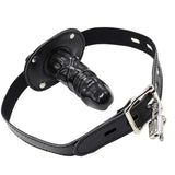 Lockable Dildo Mouth Gag SM Realistic Black Silicon Penis Gag Adjustable Leather Strap On with Lock Fantasy Sex Toys for Couple