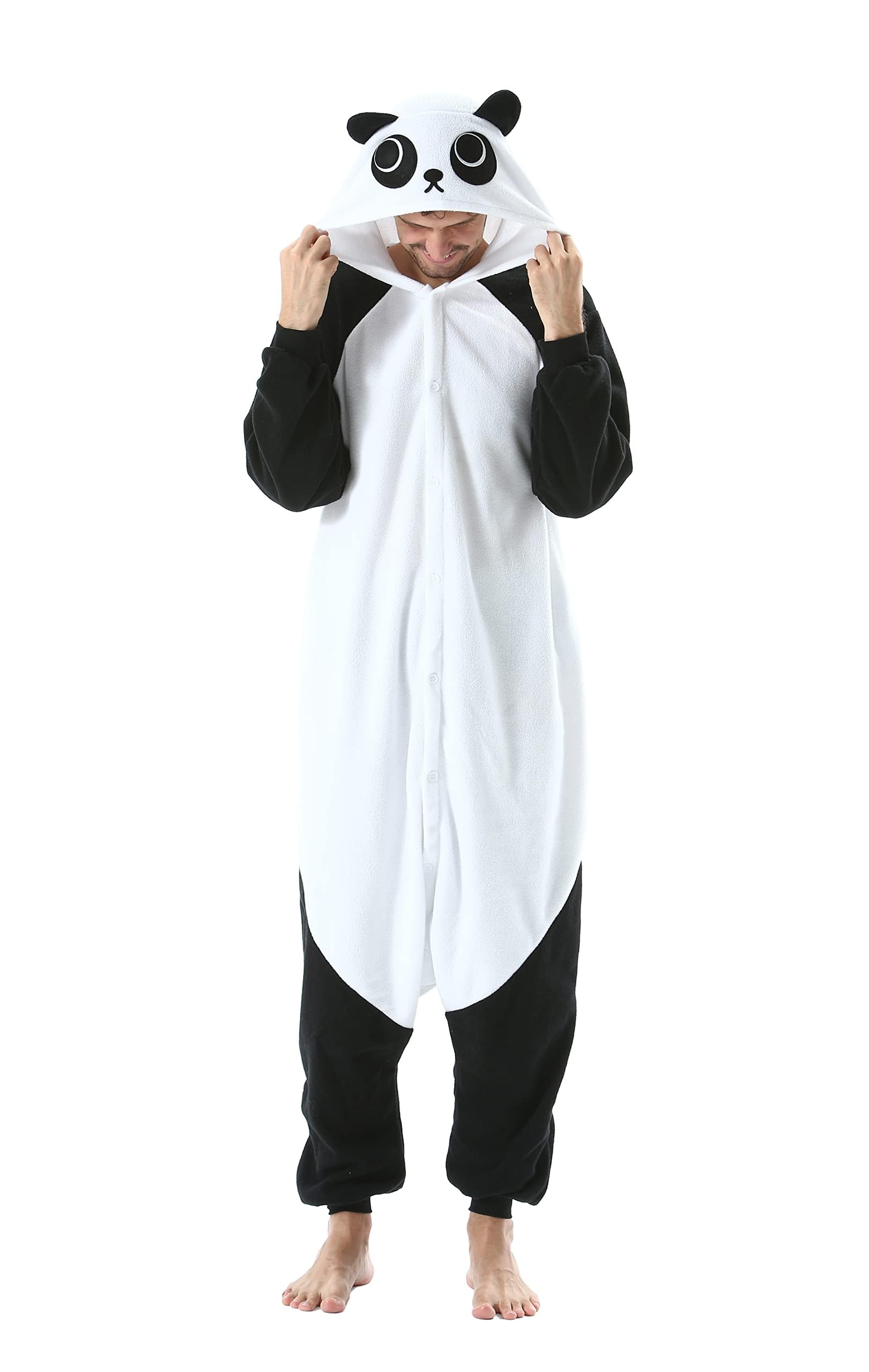 SimZoo Adult Animal Onesie Pajamas, Men and Womens Panda Cosplay Costume Sleepwear, One-Piece Unisex Homewear Large