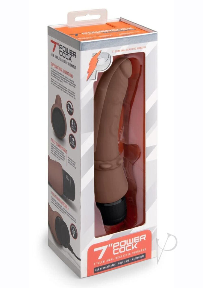 Powercocks 7In Slim Anal Vibrator Dark Brown
