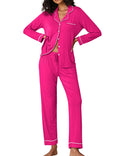 Ekouaer Pajamas Womens Long Sleeve Sleepwear Soft Button Down Loungewear Pjs Lounge Set Nightwear,Rose,Small