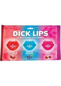 Hott Products Dick Lips Edible Gummy Cock Rings, Strawberry/Blueberry & Cherry, 3.17 Ounce
