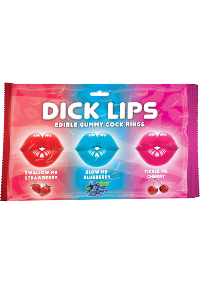 Hott Products Dick Lips Edible Gummy Cock Rings, Strawberry/Blueberry & Cherry, 3.17 Ounce
