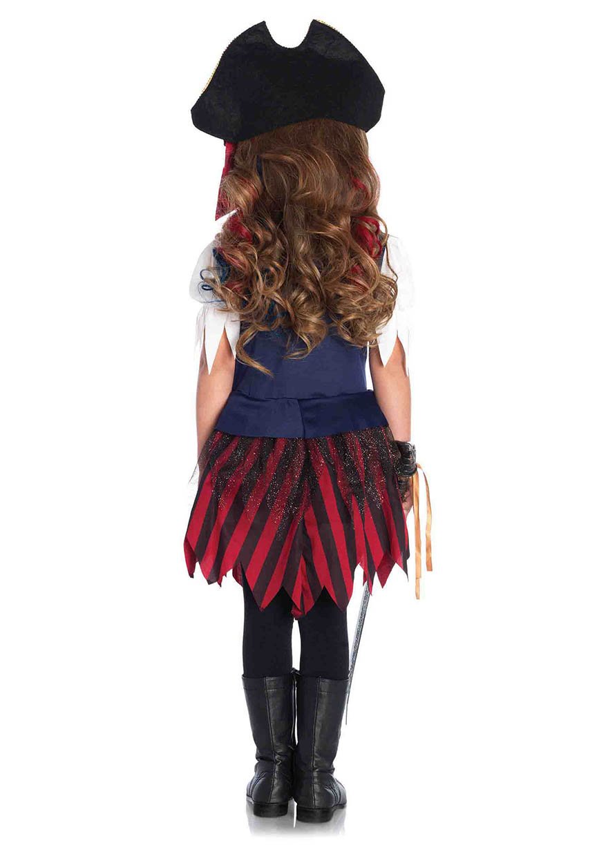 2 Pc.Caribbean Pirate, Gold Trimmed Dress With Belt And Pirate Hat Xs Multicolor
