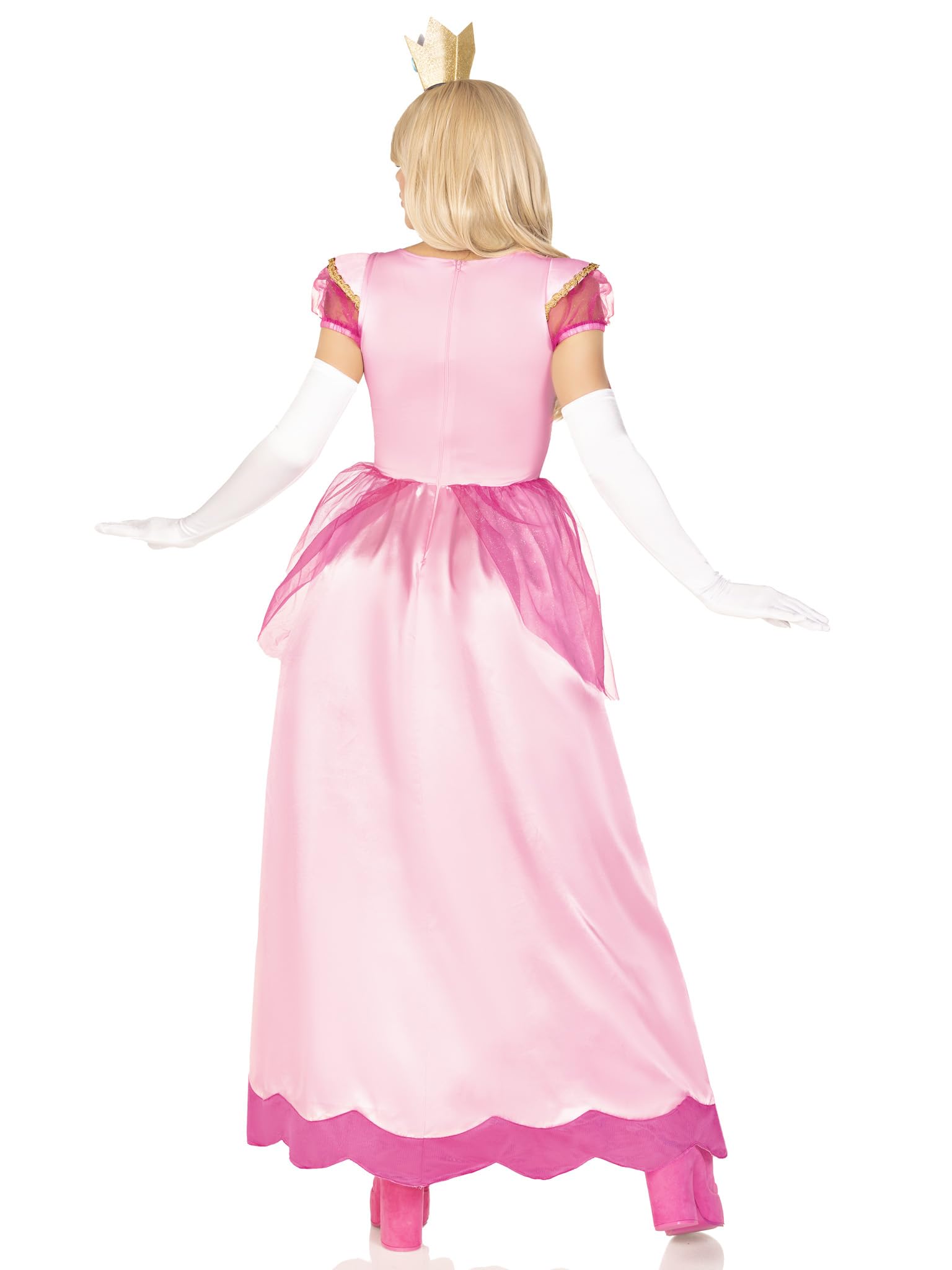 2Pc.Classic Pink Princess Long Satin Gown And Crown Headband Medium Pink