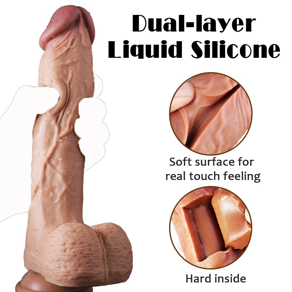 9 Inch Realistic Dildo Dual Density Liquid Silicone Cock With Strong Suction Cup,Oixgirl Lifelike Penis Sex Toy Flexible Female G Spot Masturbation Toy With Curved Shaft And Balls