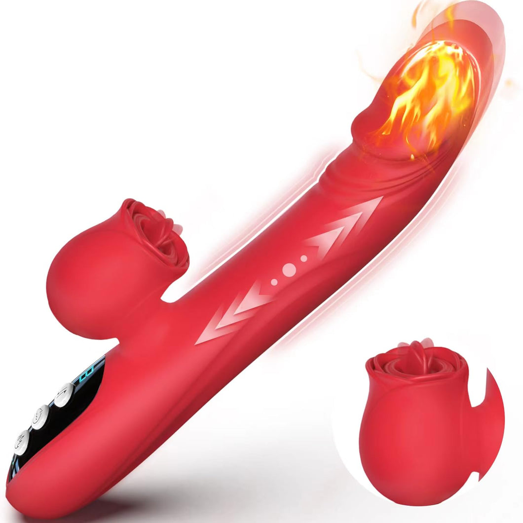 FUKRN Womens Sex Toys Thrusting Vibrator, Thrusting Dildo G Spot Vibrator Clitoral Stimulation Rose Sex Toy with 7 Licking & Thr