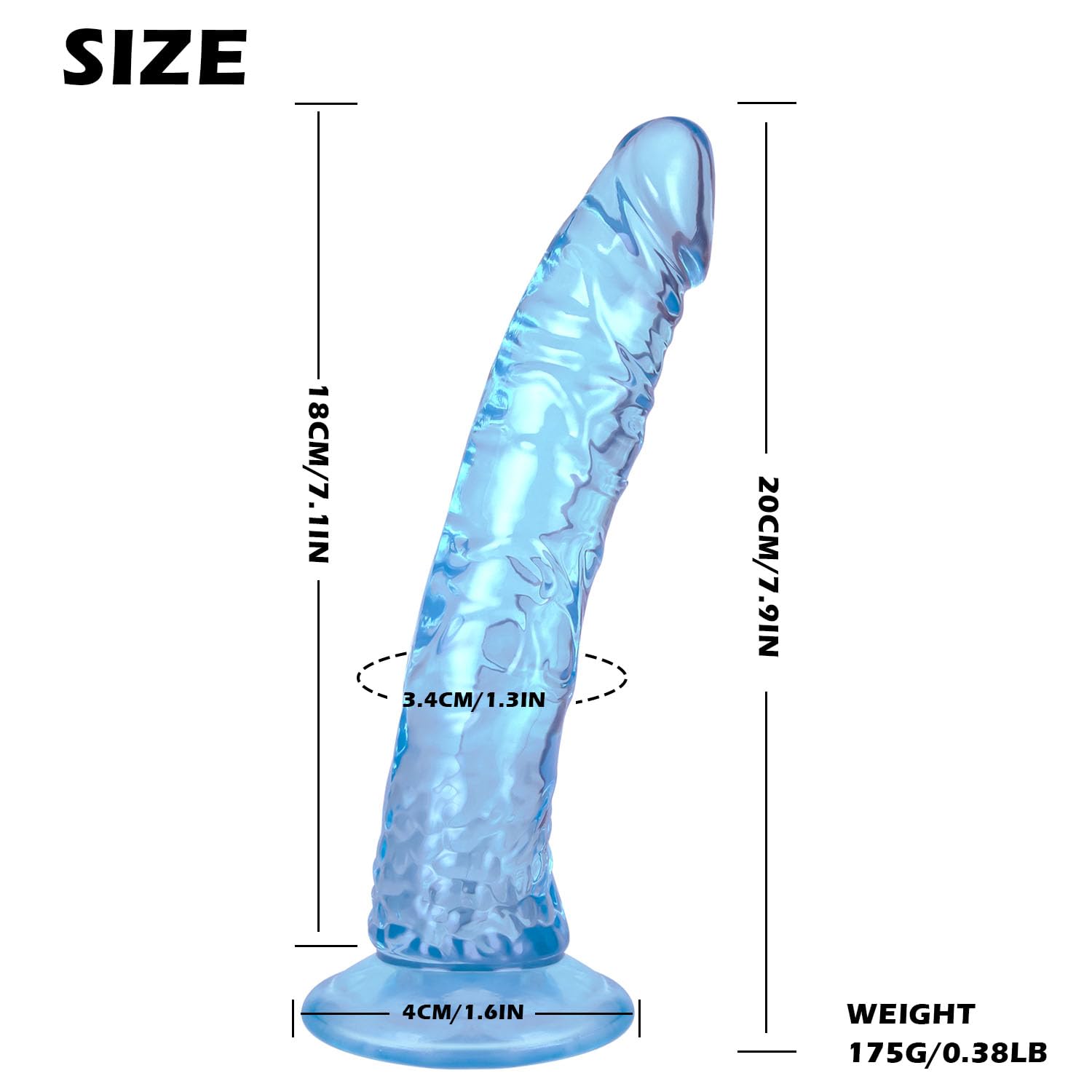 7.9 ' ' Blue Soft Realistic Dildo, Jelly Dong Stimulator with Strong Suction Cup for Hands-Free Play, Lifelike Penis Adult Sex T