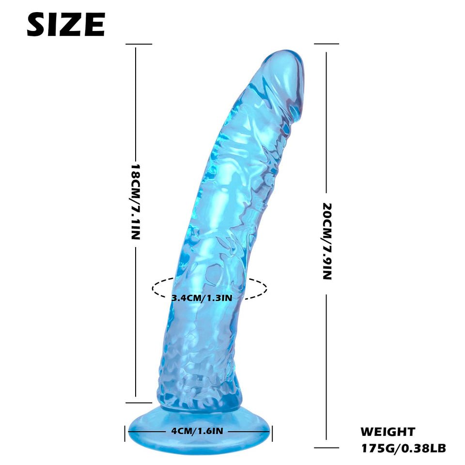 7.9 ' ' Blue Soft Realistic Dildo, Jelly Dong Stimulator with Strong Suction Cup for Hands-Free Play, Lifelike Penis Adult Sex T