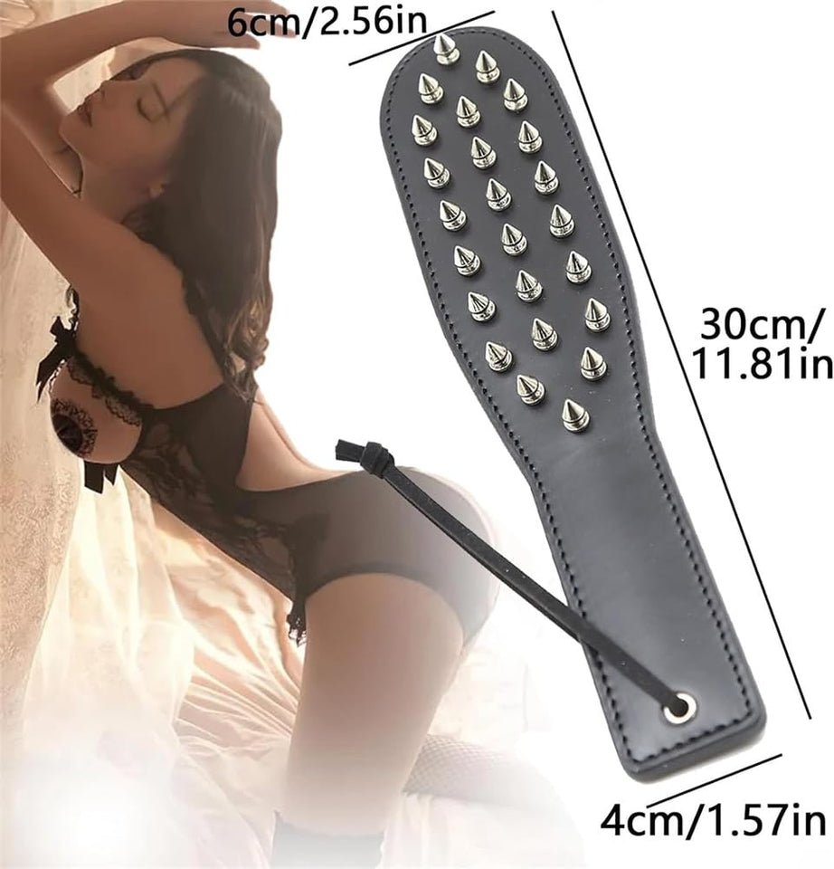 Pfylinqo Studded Spanking Paddle for Adult BDSM, Slut Paddle Sex Play with Safe Single Sided Rivets, Adult Sex Leather Paddle Fl