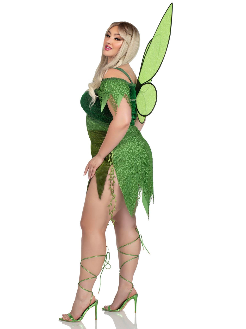 2 Pc Forest Fairy, Includes Patchwork Dress With Adjustable Lace Ups And Tattered Skirt, Leaf Accents, And Shimmer Fairy Wings.