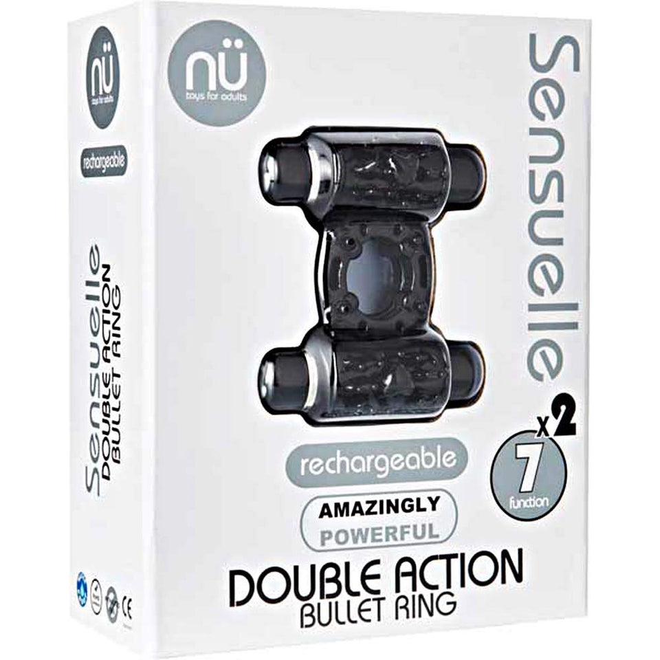 Nu Sensuelle Double Action 7+2 Function Cock Ring, Black