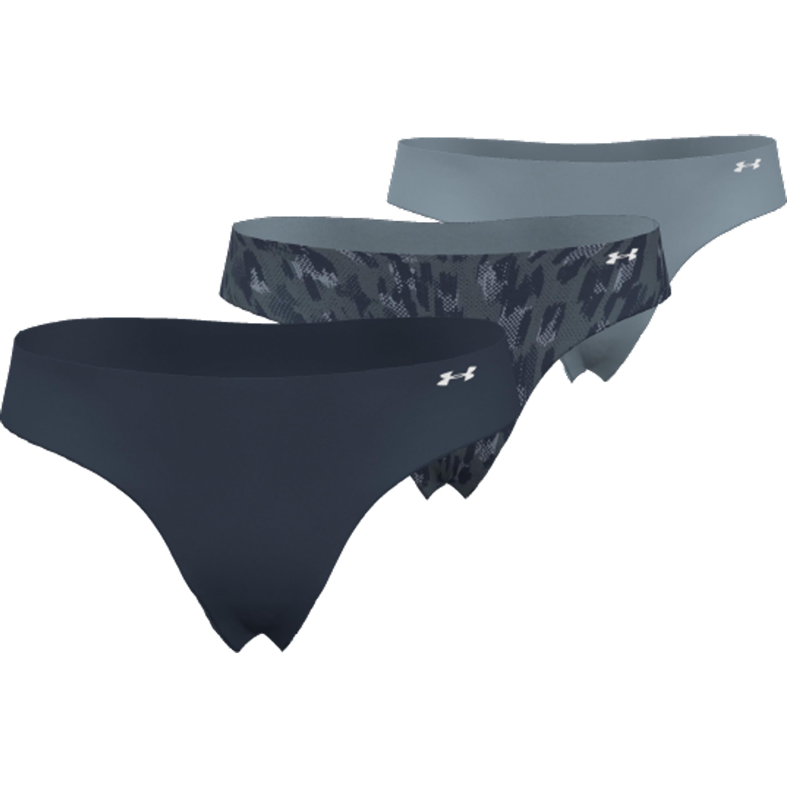 Under Armour Womens Pure Stretch Thong Multi-Pack, (044) Downpour Gray/Harbor Blue/Harbor Blue, X-Large
