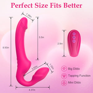 Strapless Strap-On Double-Ended Dildo with 10 Modes & Remote Control, Anti-Slip Silicone Realistic G-Spot Anal Dildo Vibrator Vi