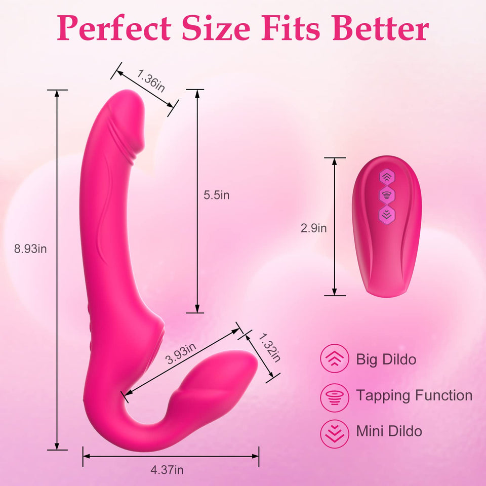 Strapless Strap-On Double-Ended Dildo with 10 Modes & Remote Control, Anti-Slip Silicone Realistic G-Spot Anal Dildo Vibrator Vi