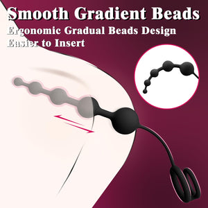 Anal Beads Butt Plug with Penis Cock Rings Adult Anal Sex Toys for Women Men, Flexible Silicone Anal Plug Prostate Massager Grad