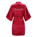 EPLAZA Womens One Size Silver Rhinestones Bride Bridesmaid Short Satin Robes for Wedding Party Getting Ready (Burgundy, Bridesm