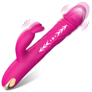 G Spot Vibrator Adult Sex Toys, Rabbit Thrusting with Vibrating Ears, Dildo Vibrators Silicone Realistic Vibradores, 3 in 1Vibra