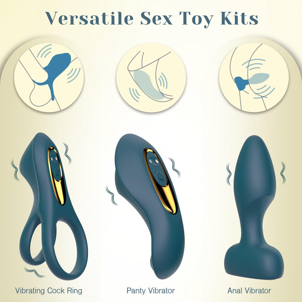 Tracy 's Dog Couples Vibrator Kit - Includes Vibrating Cock Ring, Panty Vibrator & Butt Plug with Removable Rechargeable Bullet,
