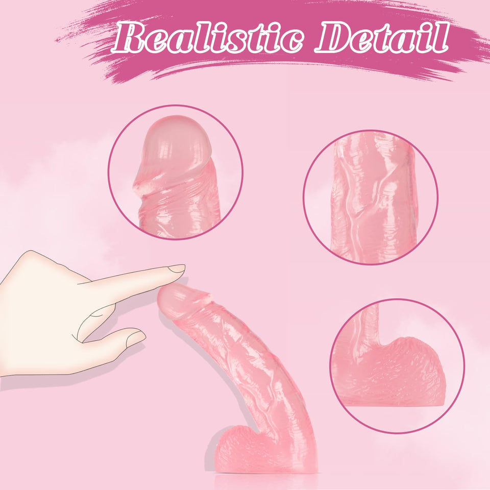 MKPJOY 5.6 and 4.7 Inch 2 Sizes Realistic Suction Mini Dildo, Beginner Anal Plug,Soft Dildo with Curved Shaft and Balls,Adult Se