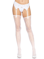 Daisy dot fishnet stockings with scalloped top.
