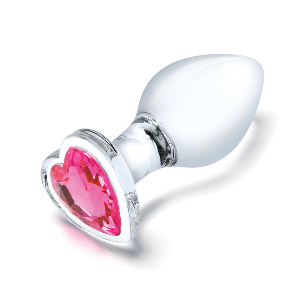3 Pc Heart Jewel Glass Anal Training Kit -  Clear/Pink