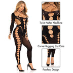 Seamless opaque cut-out footless bodystocking.