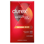 Durex Extra Sensitive Lubricated Ultra Thin Premium Latex Condoms, Wide Fit, 12 Count