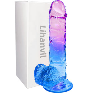 Realistic Dildo Clear Silicone 7.8 '' Blue-Purple Gradient Dildo with Strong Suction Cup for Women Hand Free Play Flexible Soft