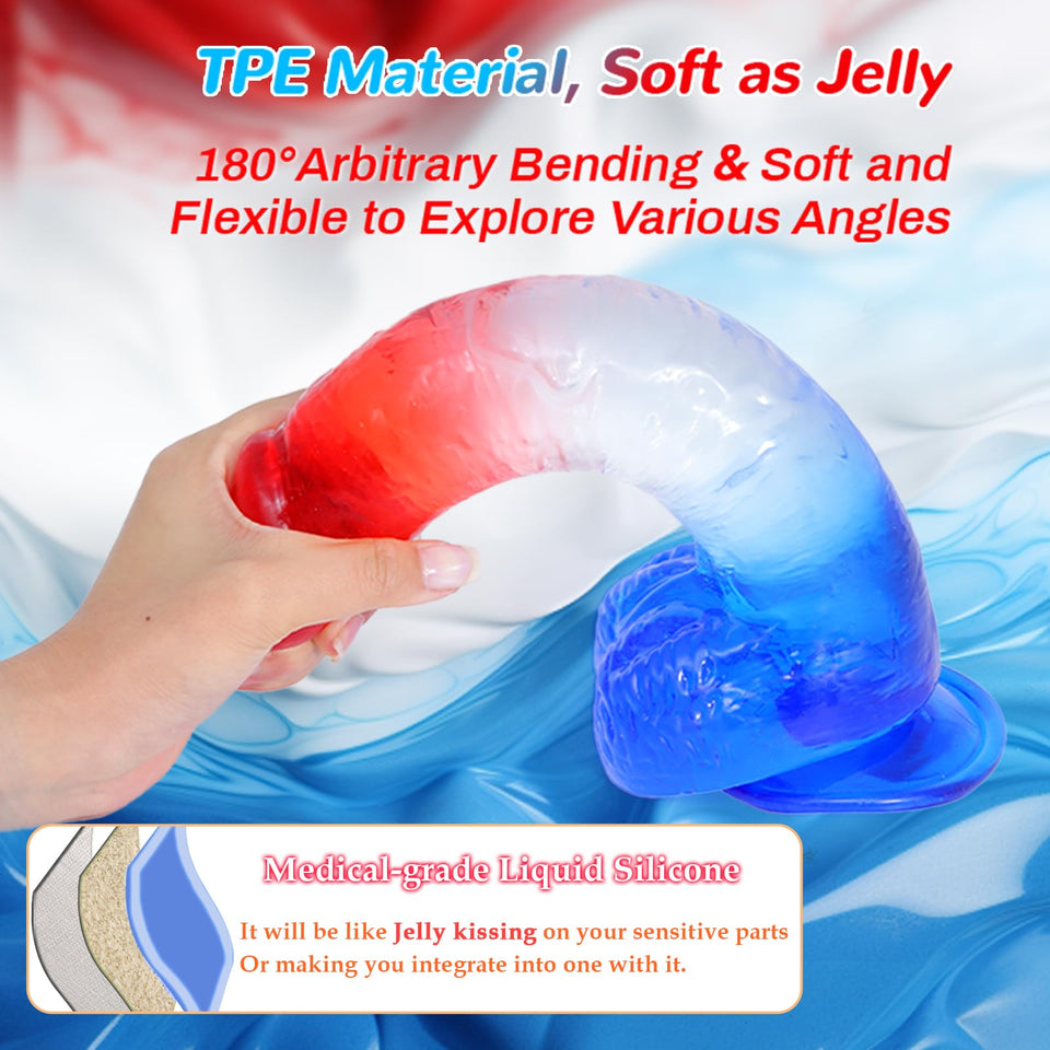 Huge Thick Clear Dildo 2.38 '' Diameter 1 '' Long, XL Big Fat G Spot Anal Dildos with Strong Suction Cup, Red Blue Jelly Soft Re