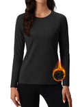 MAGCOMSEN Fleece Tops for Women Long Sleeve Thermal Undershirts Running Pullover Athletic Hiking Shirt Warm Black