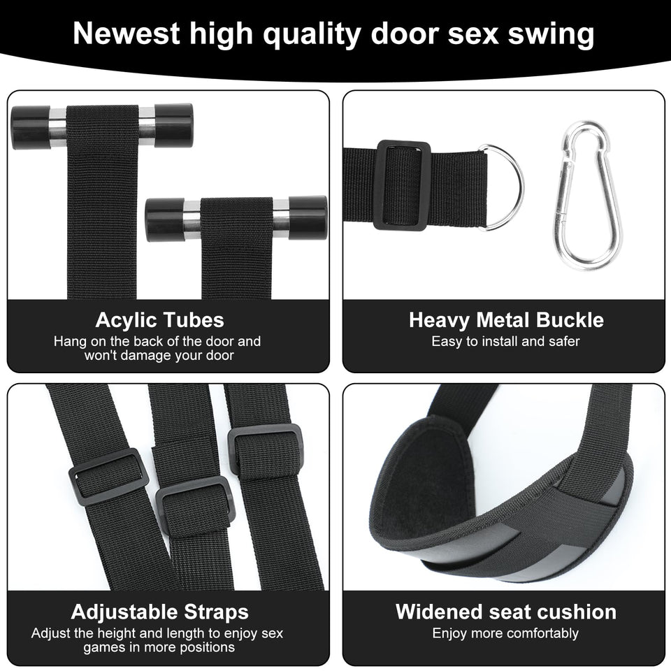 BDSM Door Sex Toys Sex Swing Bondage Slave Leather Soft Plush Sex Slings with Adjustable Straps, Hanging Door Handcuffs Leg Rest