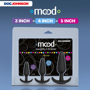 Doc Johnson Mood - Naughty 1 Trainer Set - Small, Medium, Large - Silicone Butt Plugs with Tapered Base for Comfort Between The