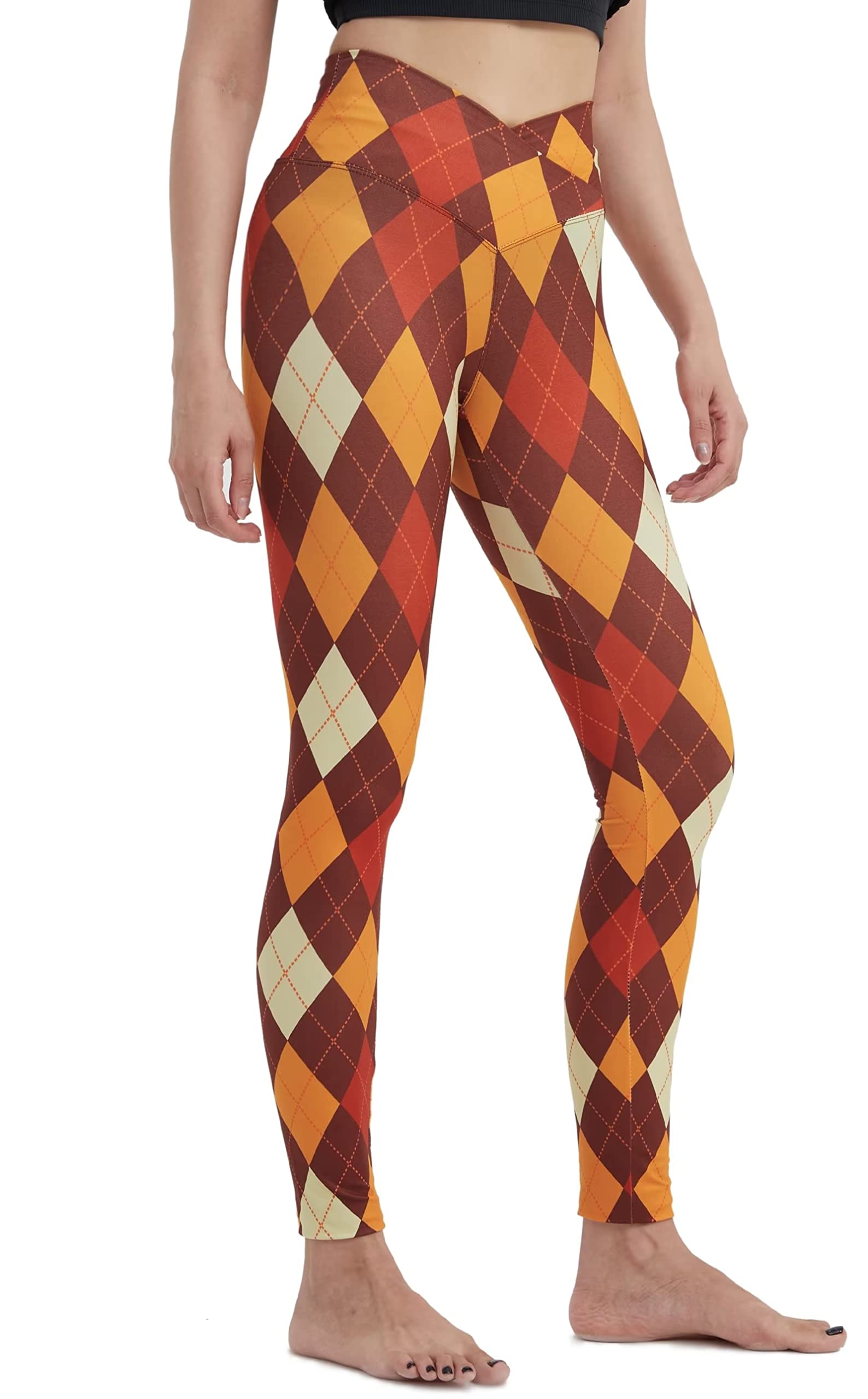 sissycos Women s Halloween Crossover Leggings High Waisted Buttery Soft Printed Tights (Halloween Pumpkin Ghost Red, XX-Large)