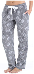 PajamaMania Womens Fleece Pajama Pants with Satin Drawstring, Winter Snowflake, Large