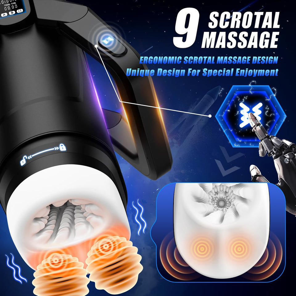 AOOXOOA Sex Toys for Men Automatic Male Masturbator Penis Pump, 9 Scrotal Vibrations, Wing Handle Design, 9 Thrusting, LCD Displ