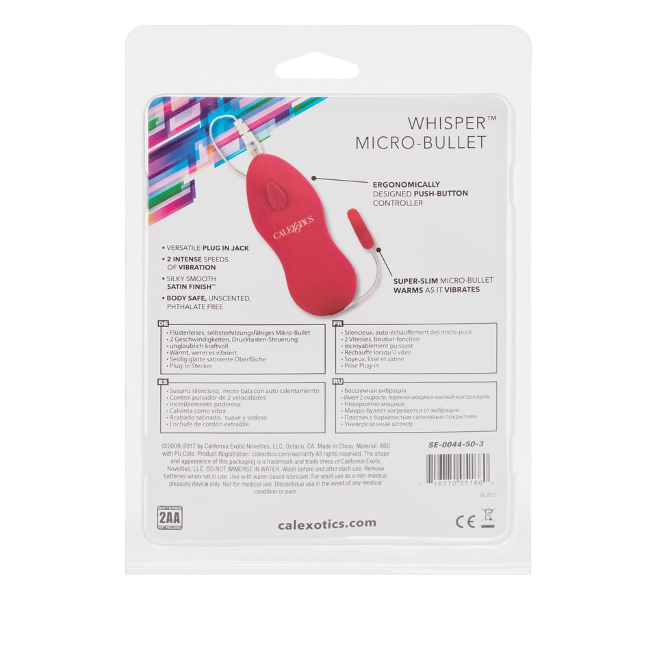 Calexotics Whisper Micro Bullet - Self Heating Wired Pocket Bullet Vibrator - Remote Control Sex Toys For Couples - Adult Egg Ma