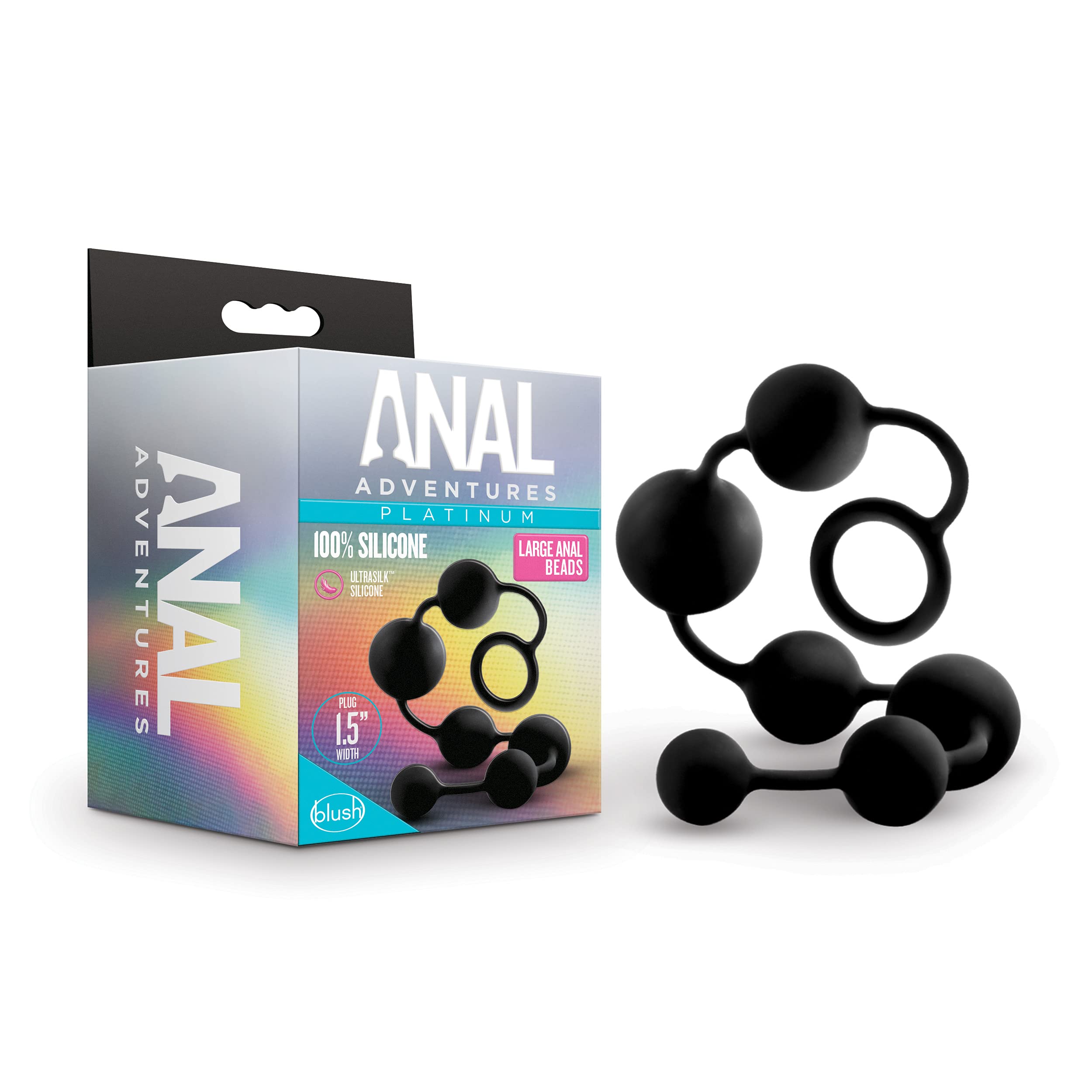 Blush Anal Adventures 16 Platinum Silicone Anal Beads - Extra-Long 6 Graduated Butt Balls w/Safety Loop Handle - Body-Safe Advan