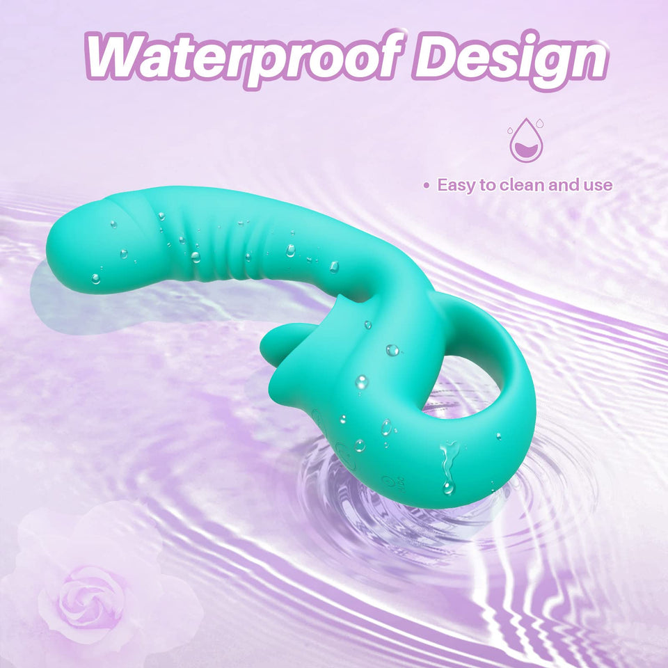 G Spot Clitoral Licking Vibrator, Silicone Dildo Clitoral Stimulator with 10 Licking & Vibrating Modes, Strapless Strap-On Dildo