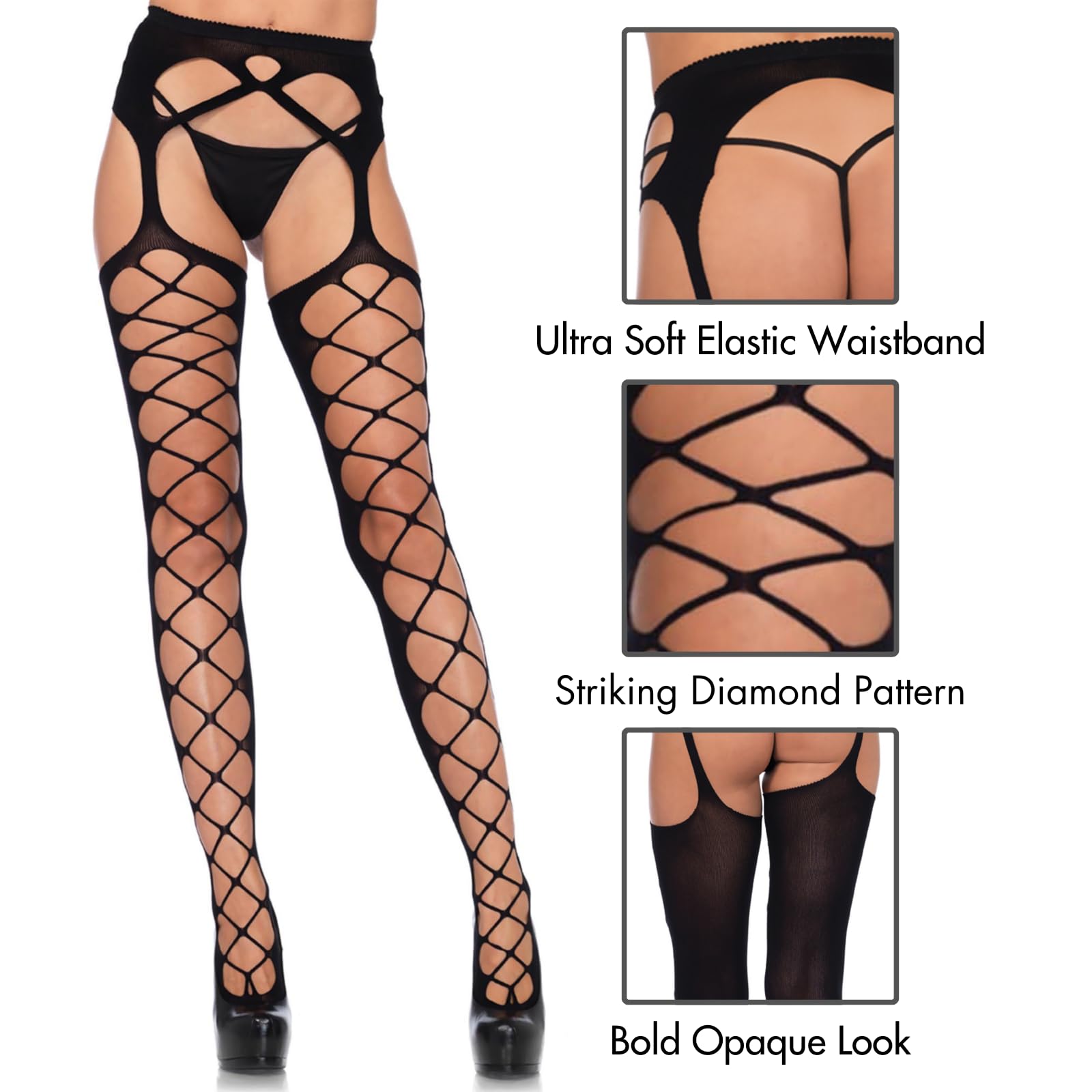 Diamond net opaque stockings w