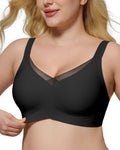 HORISUN Seamless Bras for Women Wireless Supportive Bras No Underwire Comfort V Neck Bralettes Adjustable Full Coverage Mesh Bra
