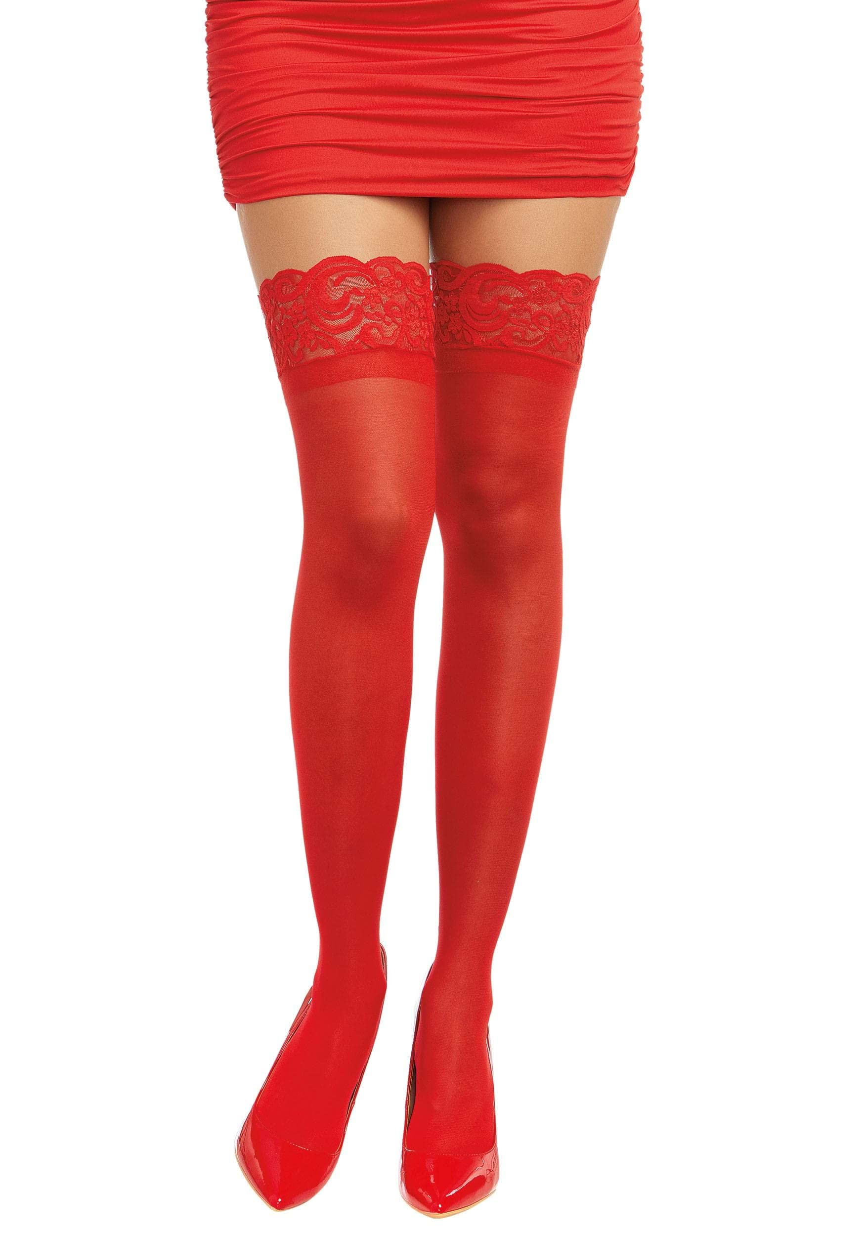 Dreamgirl Womens Sheer Thigh High Pantyhose, Hosiery, Nylons, Stockings with Comfort Lace Top Anti-Slip Silicone Elastic Band, 